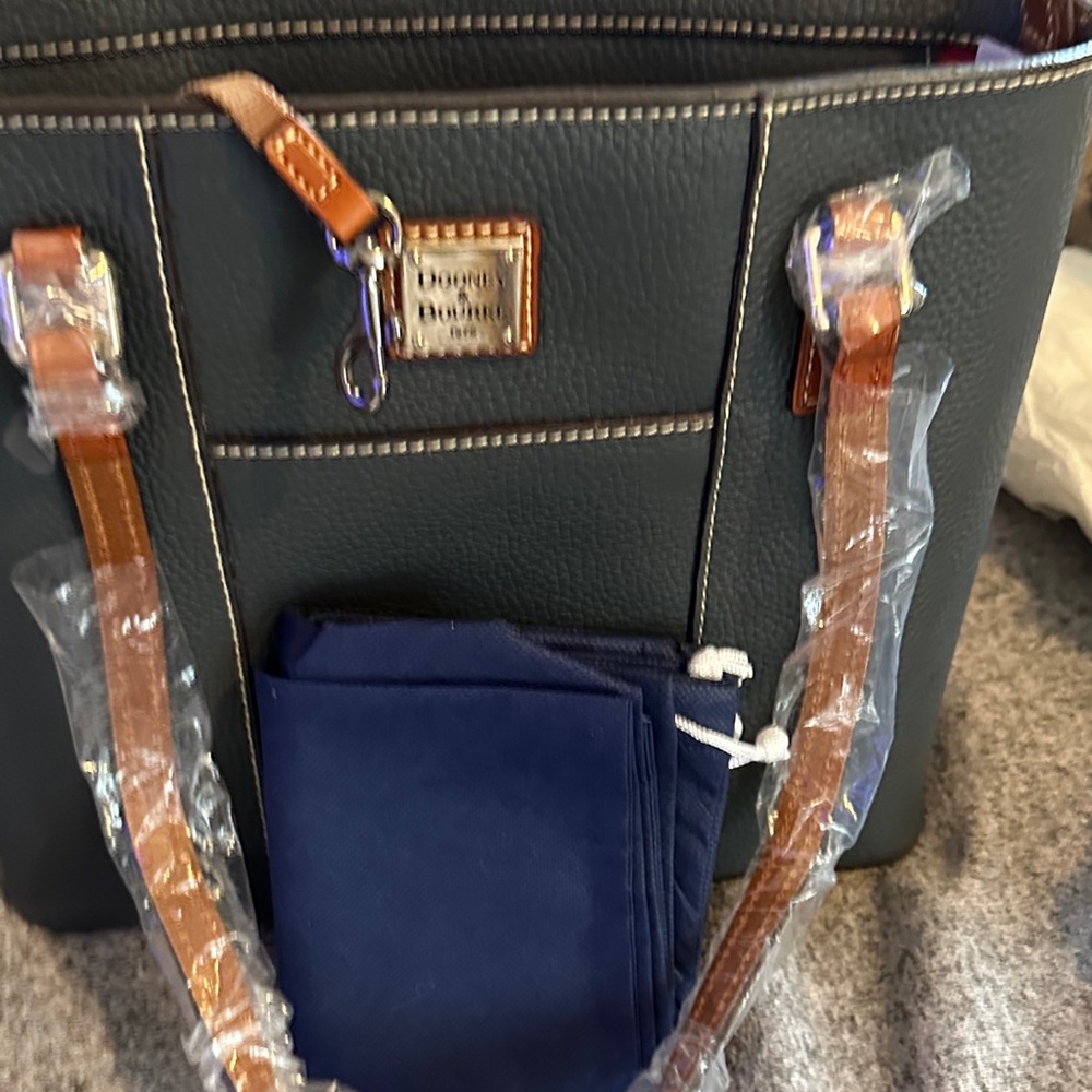 Dooney & Bourke small Lexington Shopper Dark GreyTote with Brown Trim - Picture 2 of 5